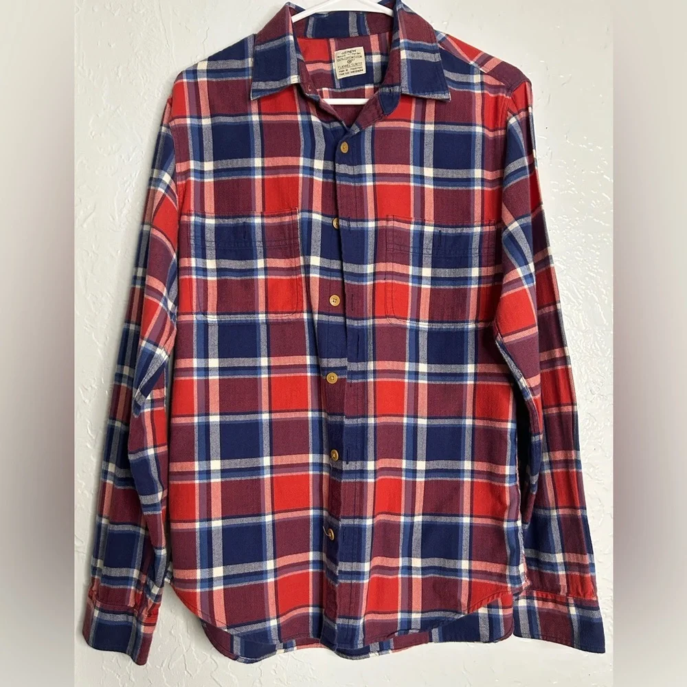 J. Crew Red and Blue Plaid Flannel Casual Shirt Cabincore Outdoor Picnic Comfy